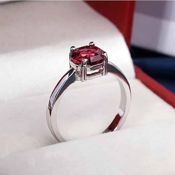 Cecilia Rose Womens Red Octagon Crystal Silver Ring Size 8 Gift Boxed - Picture 3 of 10